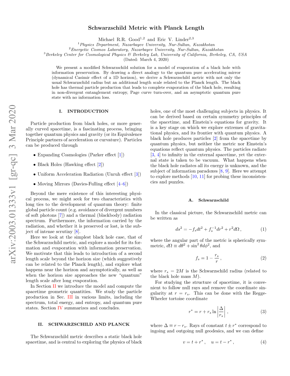 Arxiv:2003.01333V1 [Gr-Qc] 3 Mar 2020 Can Be Related to the Planck Length), and Explore What