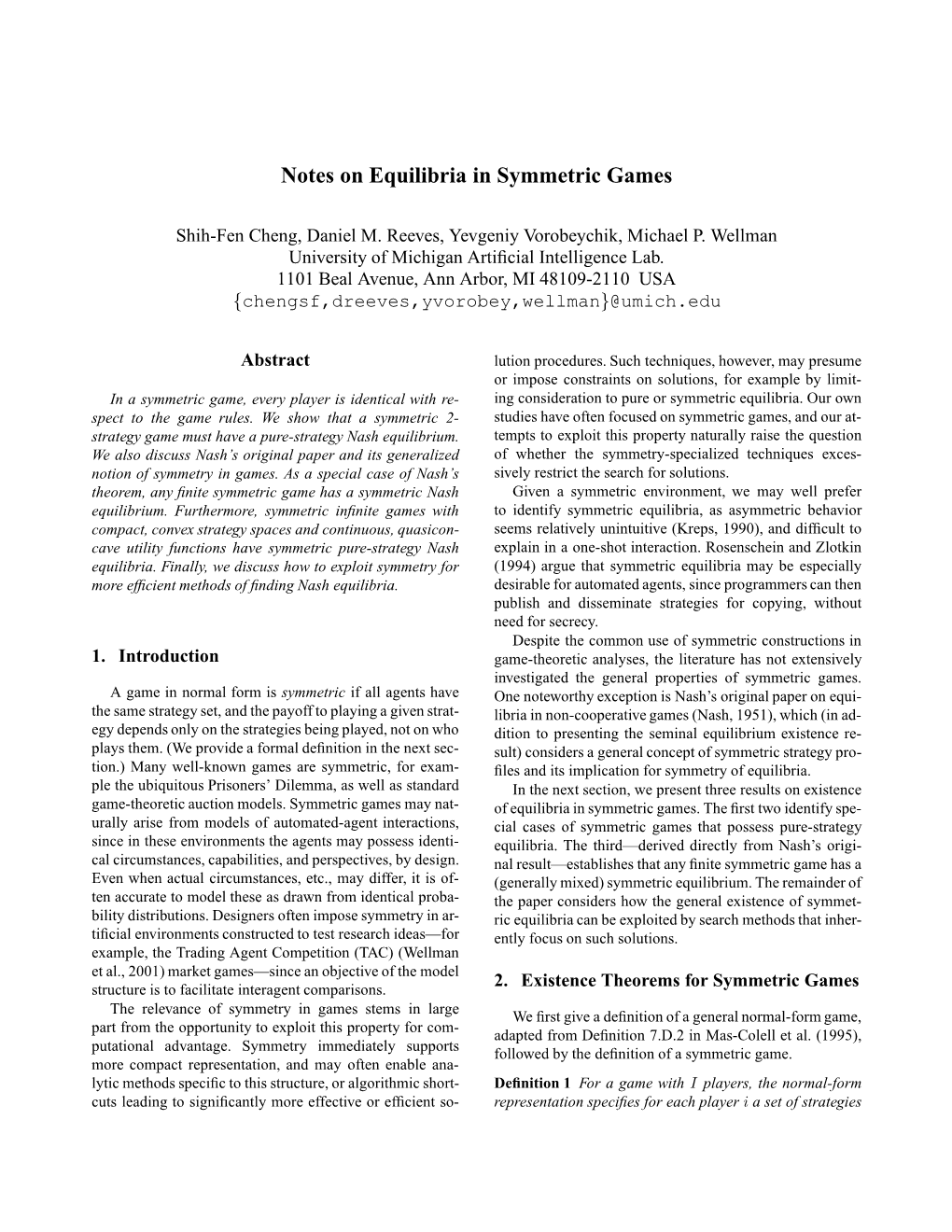 Notes on Equilibria in Symmetric Games
