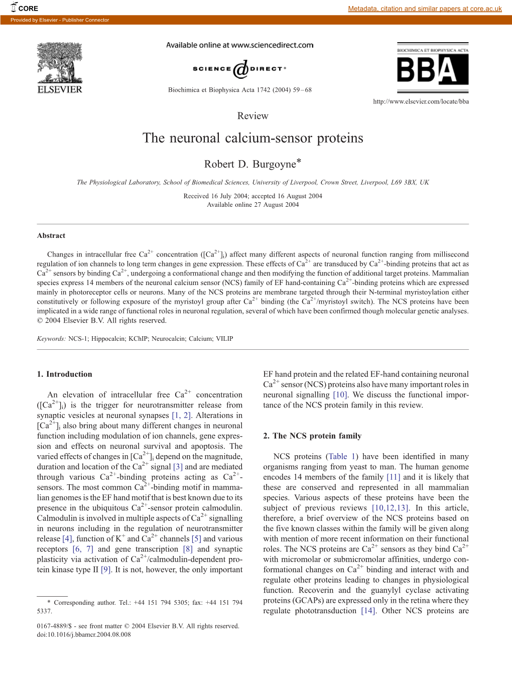 The Neuronal Calcium-Sensor Proteins