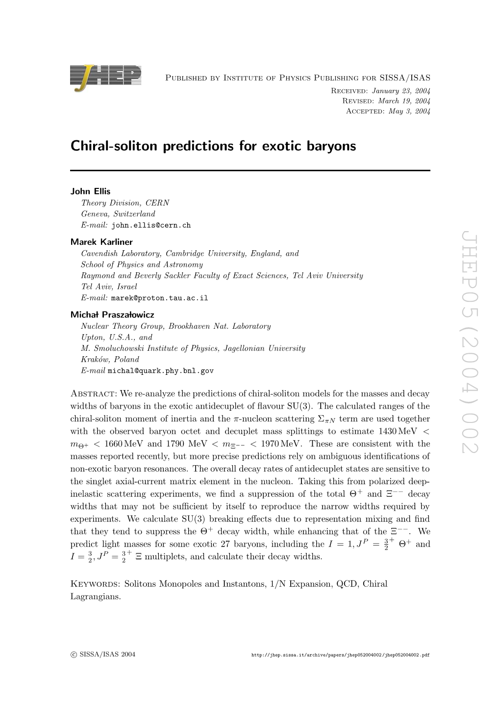 Chiral-Soliton Predictions for Exotic Baryons