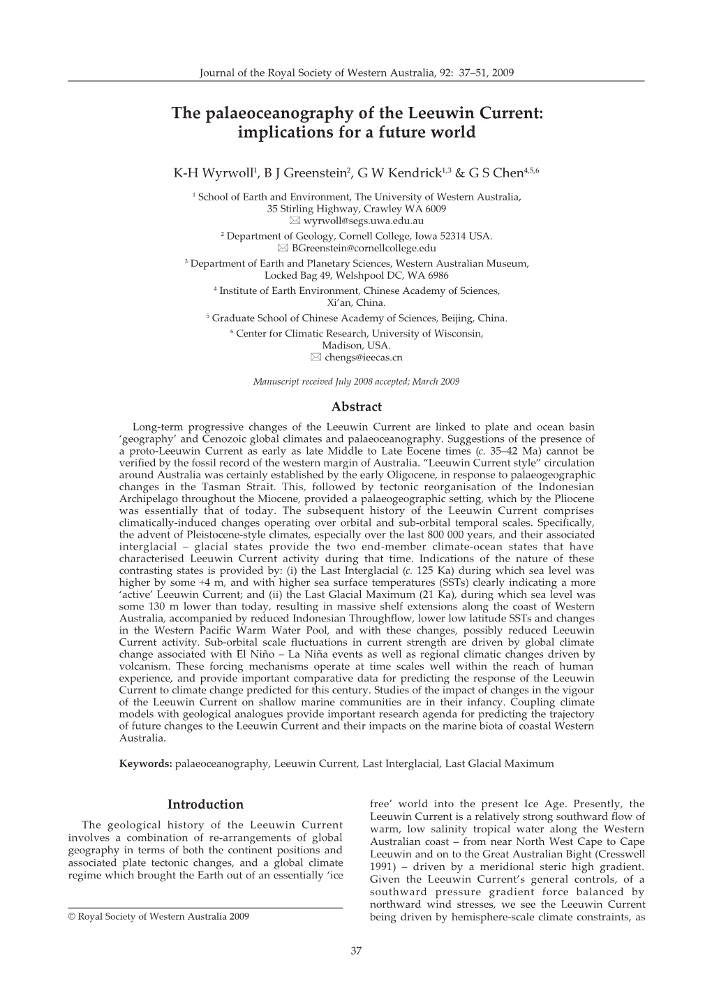 The Palaeoceanography of the Leeuwin Current: Implications for a Future World