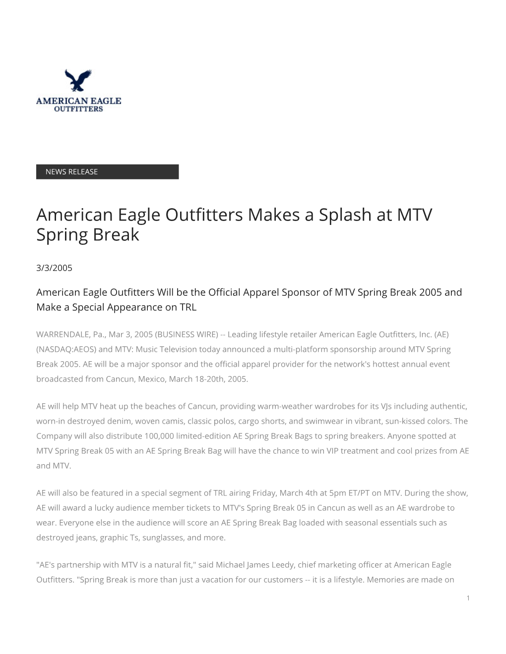 American Eagle Outfitters Makes a Splash at MTV Spring Break