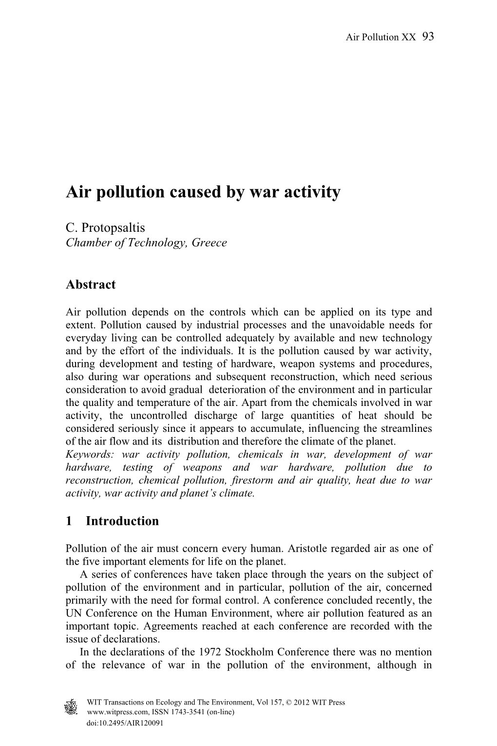 Air Pollution Caused by War Activity