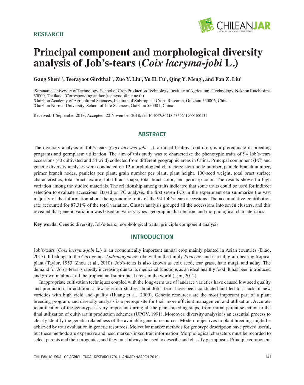 Component and Morphological Diversity Analysis of Job's-Tears