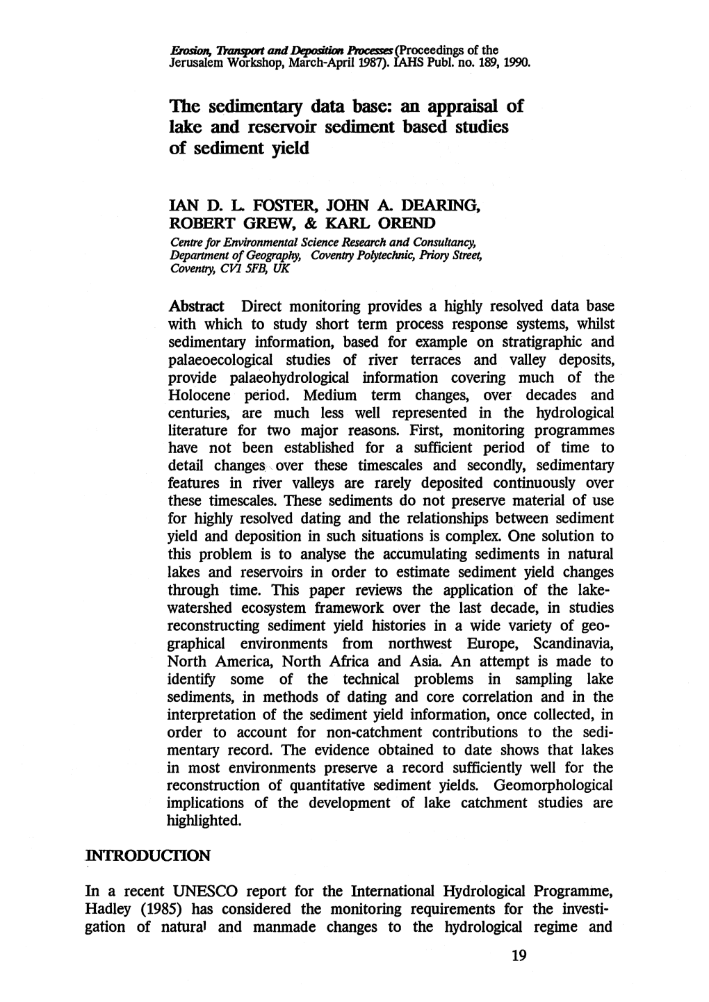 Lake and Reservoir Sediment Based Studies of Sediment Yield