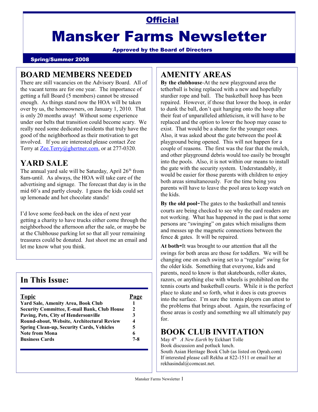 Mansker Farms Newsletter