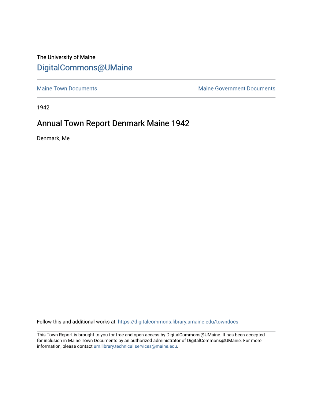 Annual Town Report Denmark Maine 1942