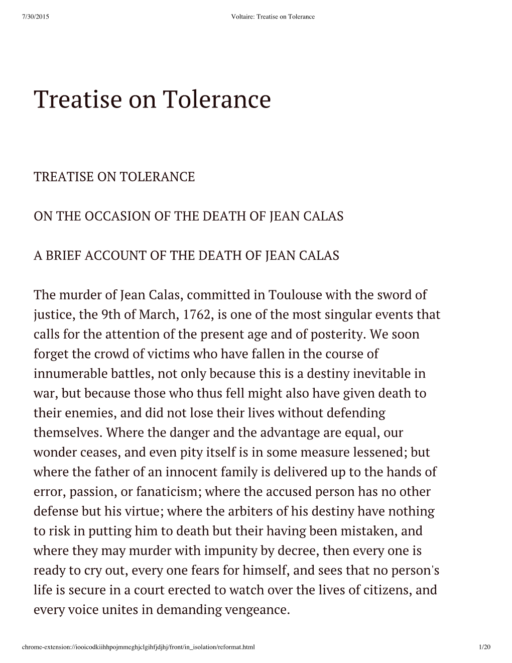 Voltaire: Treatise on Tolerance