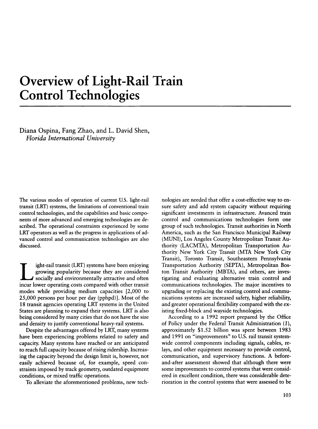 Overview of Light-Rail Train Control Technologies