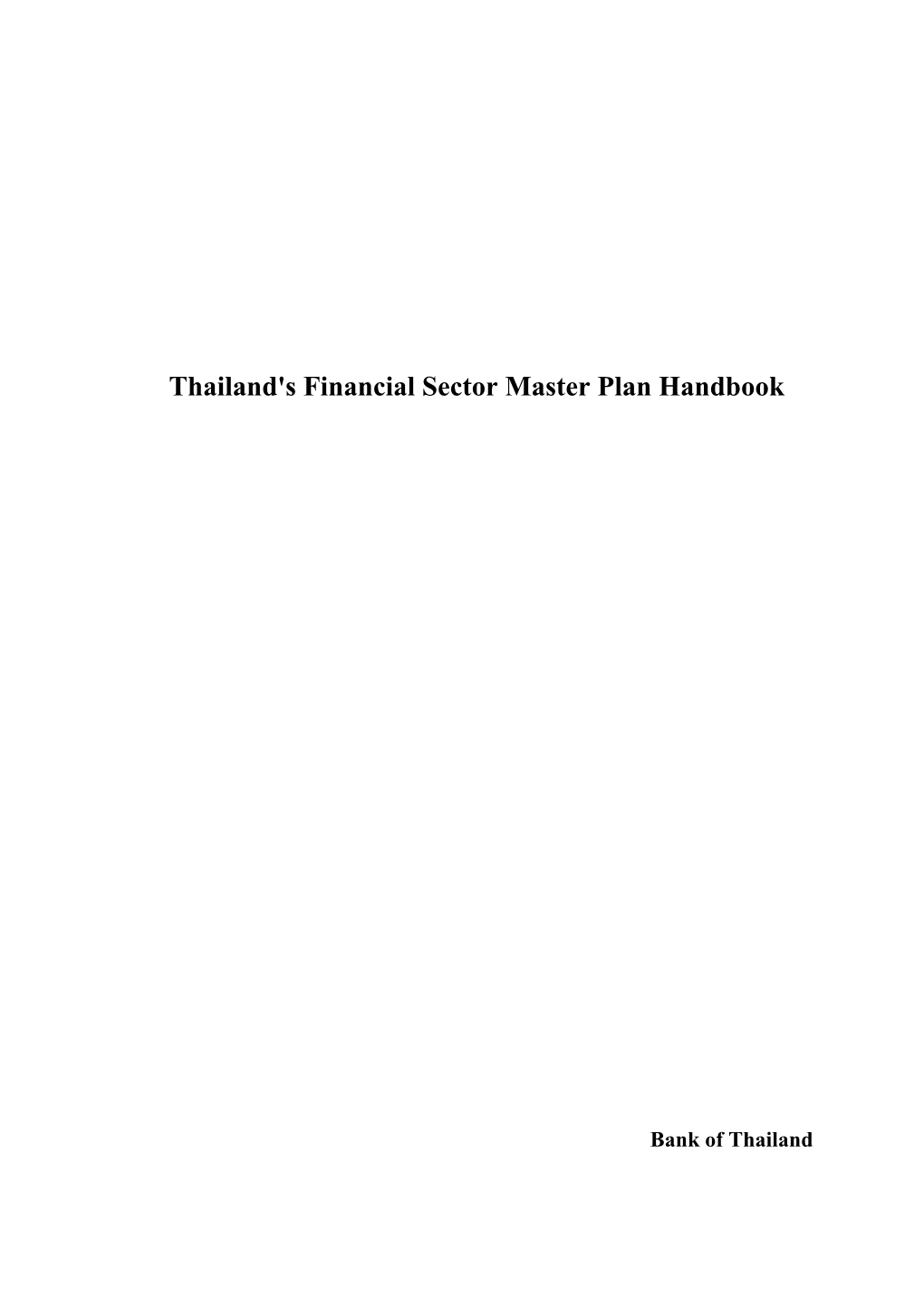 Thailand's Financial Sector Master Plan Handbook