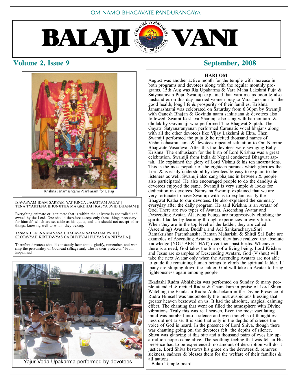 BALAJI VANI Volume 2, Issue 9 September, 2008