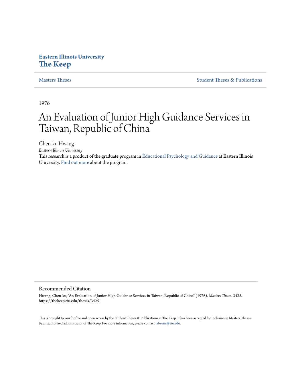 An Evaluation of Junior High Guidance Services in Taiwan