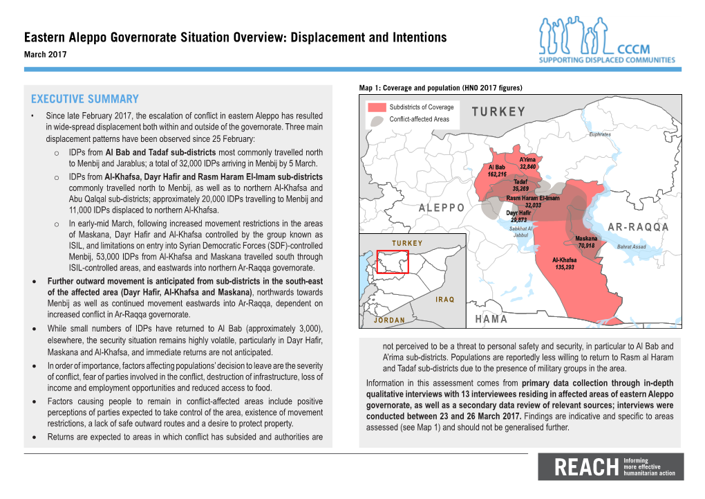 Eastern Aleppo Governorate Situation Overview: Displacement and Intentions March 2017