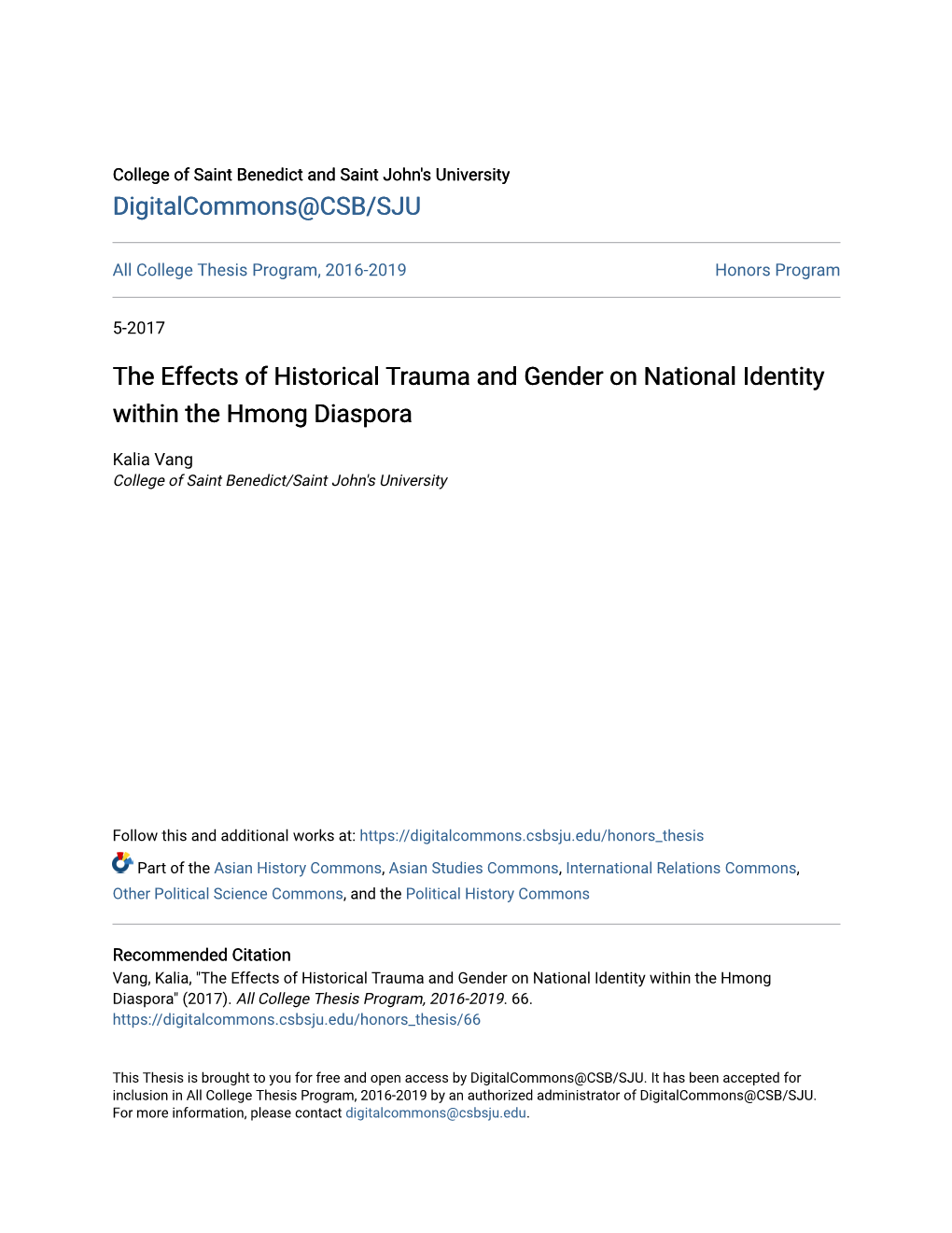 The Effects of Historical Trauma and Gender on National Identity Within the Hmong Diaspora