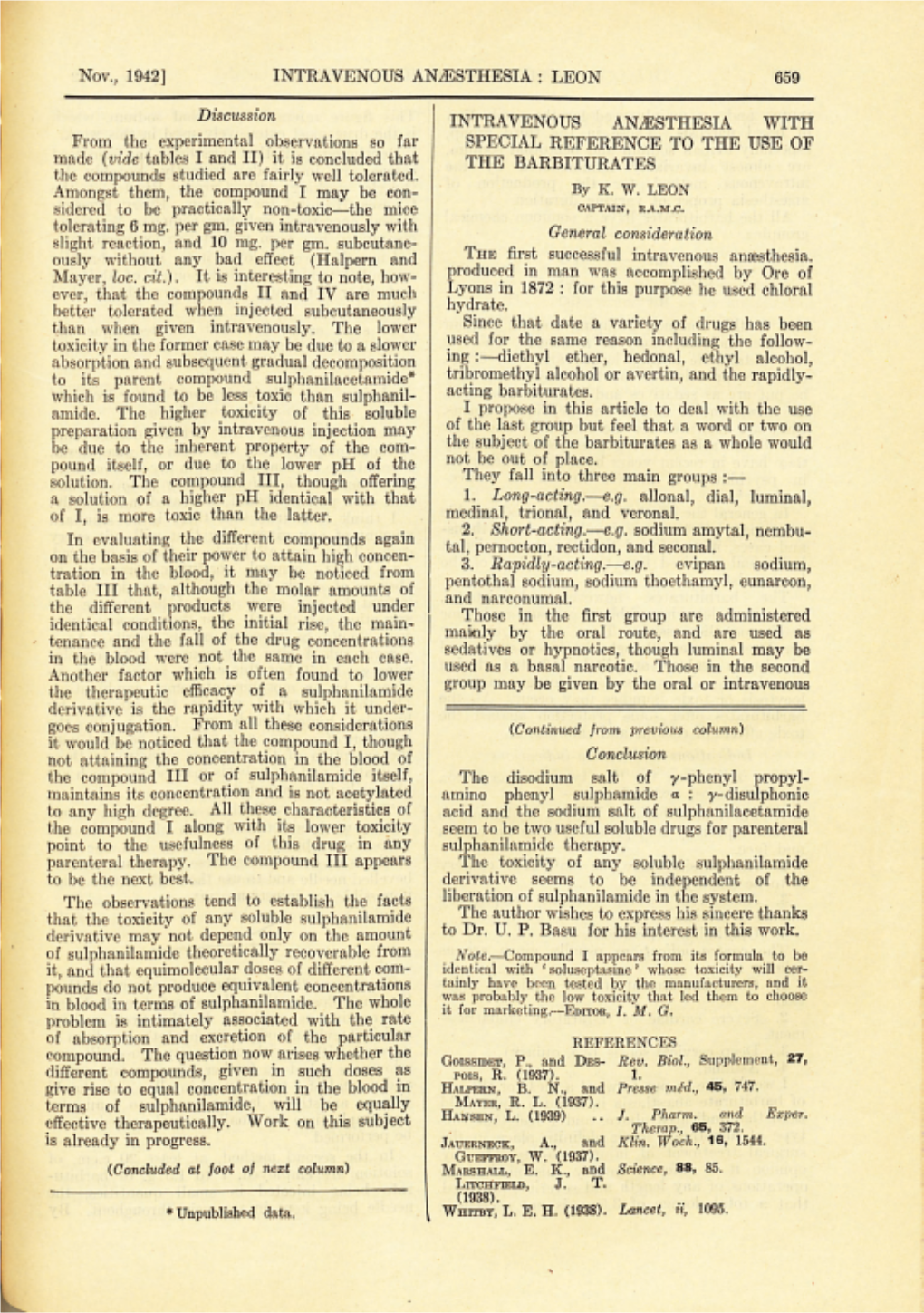 Intravenous Anæsthesia with Special Reference to the Use of the Barbiturates