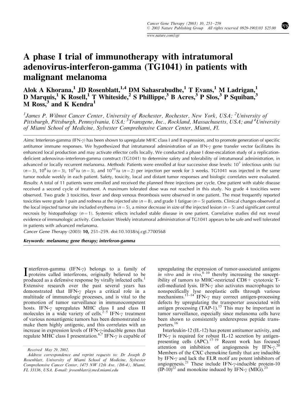 (TG1041) in Patients with Malignant Melanoma