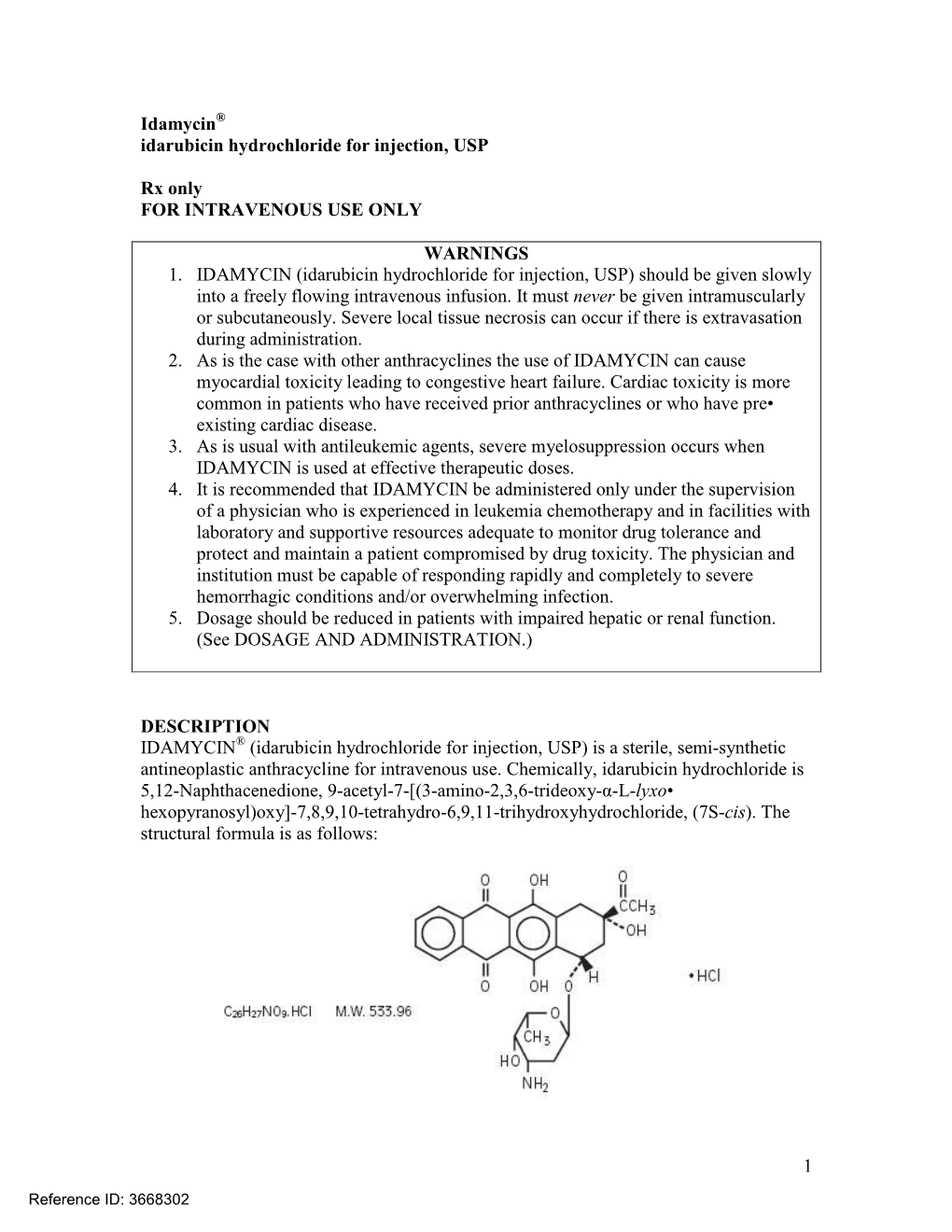 Idarubicin Hydrochloride for Injection, USP