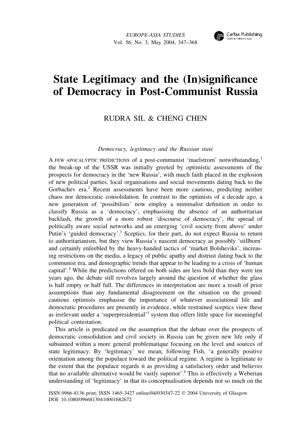 (In)Significance of Democracy in Post-Communist Russia