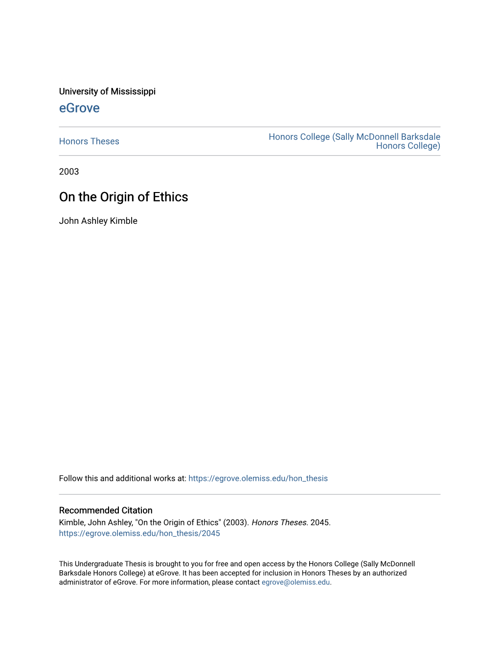 On the Origin of Ethics