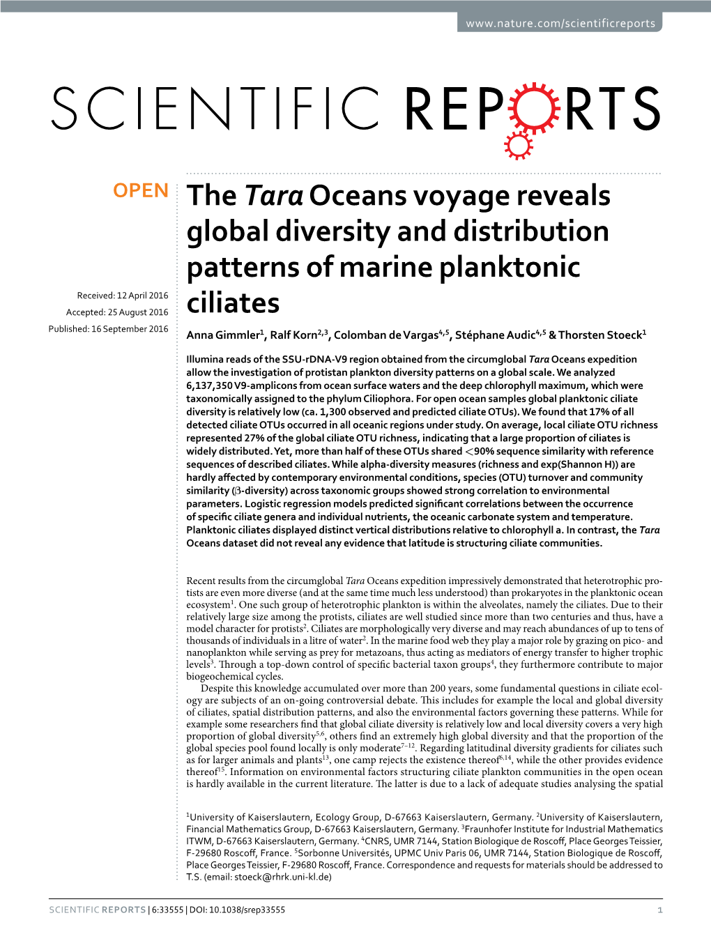 The Tara Oceans Voyage Reveals Global Diversity and Distribution