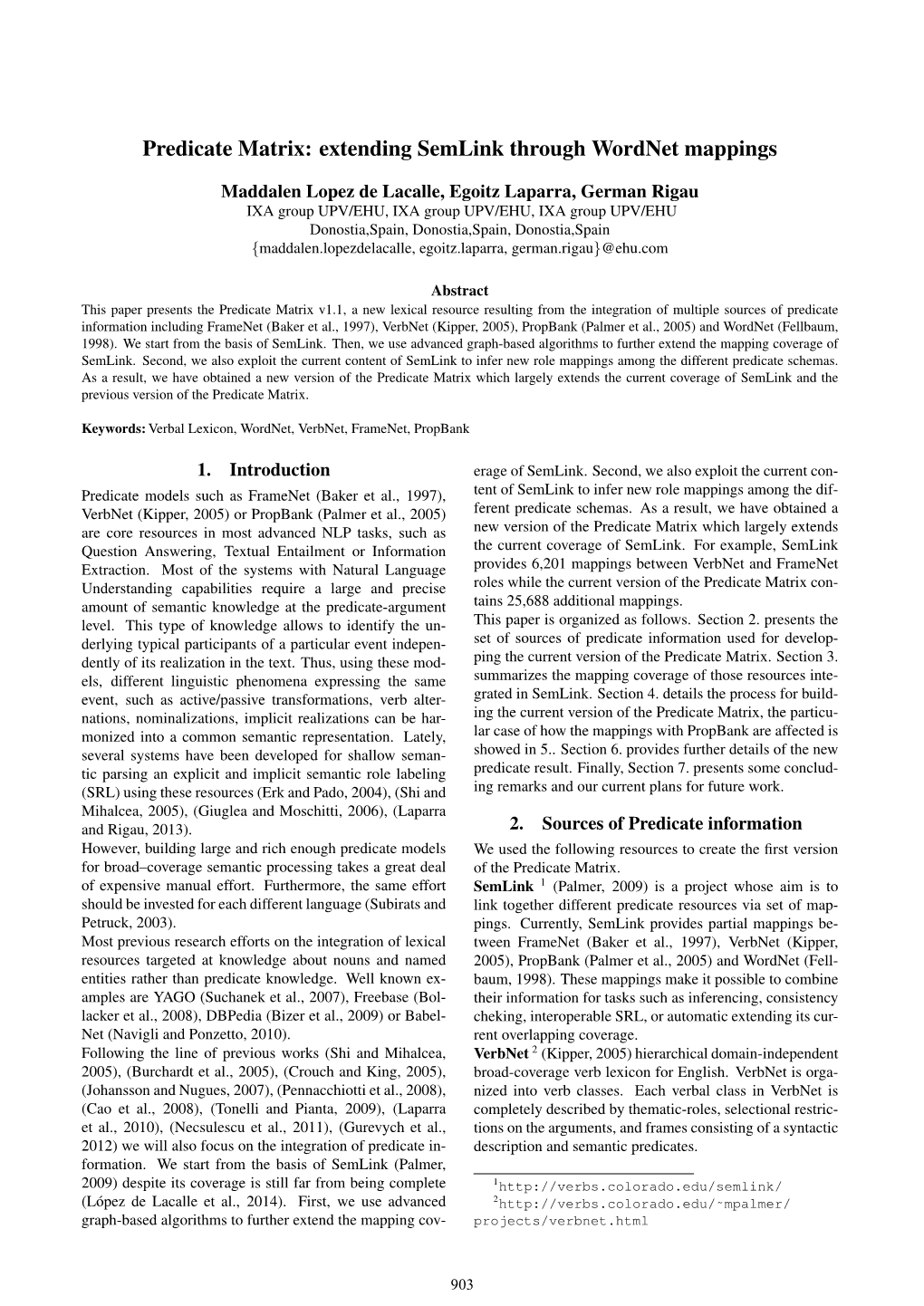 Predicate Matrix: Extending Semlink Through Wordnet Mappings