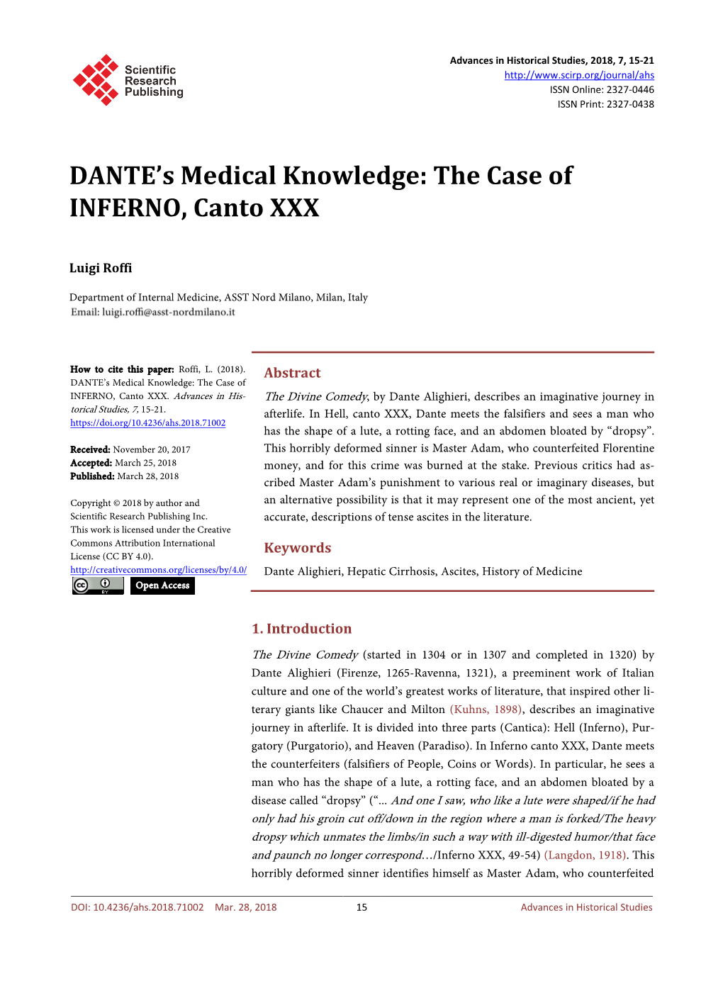 DANTE's Medical Knowledge: the Case of INFERNO, Canto