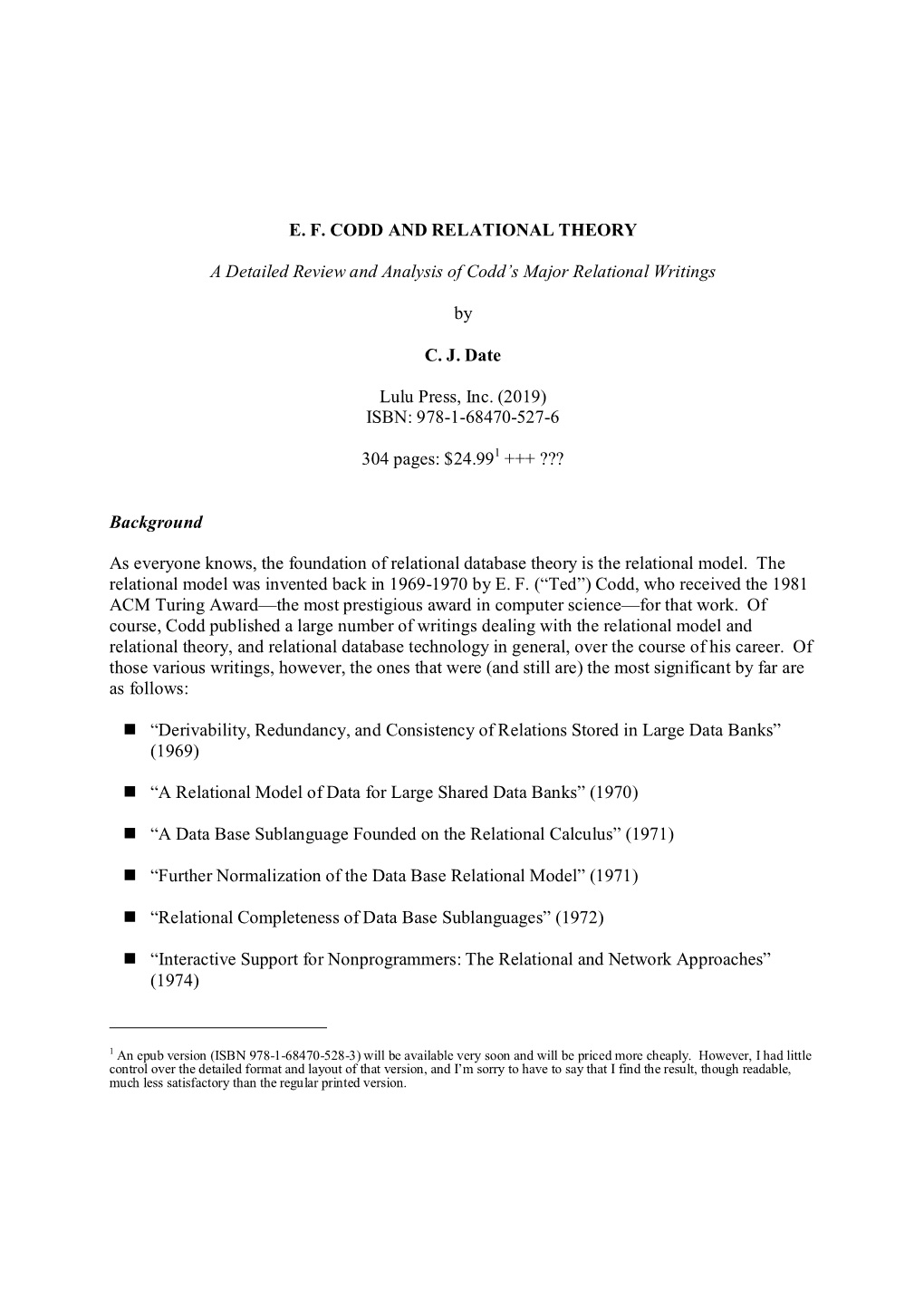 E. F. CODD and RELATIONAL THEORY a Detailed Review And