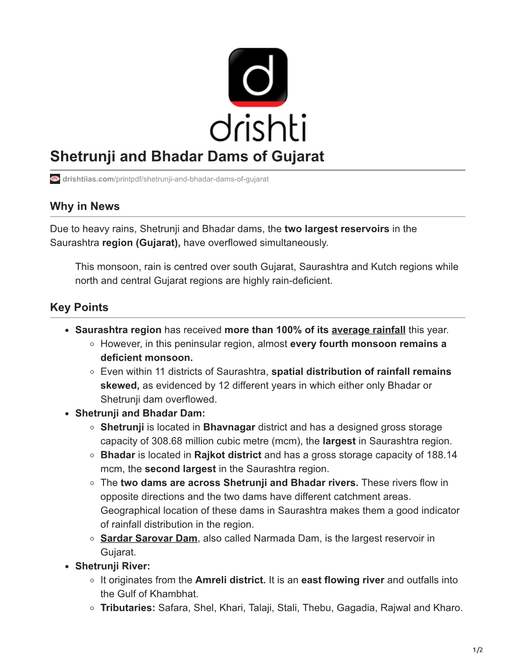 Shetrunji and Bhadar Dams of Gujarat