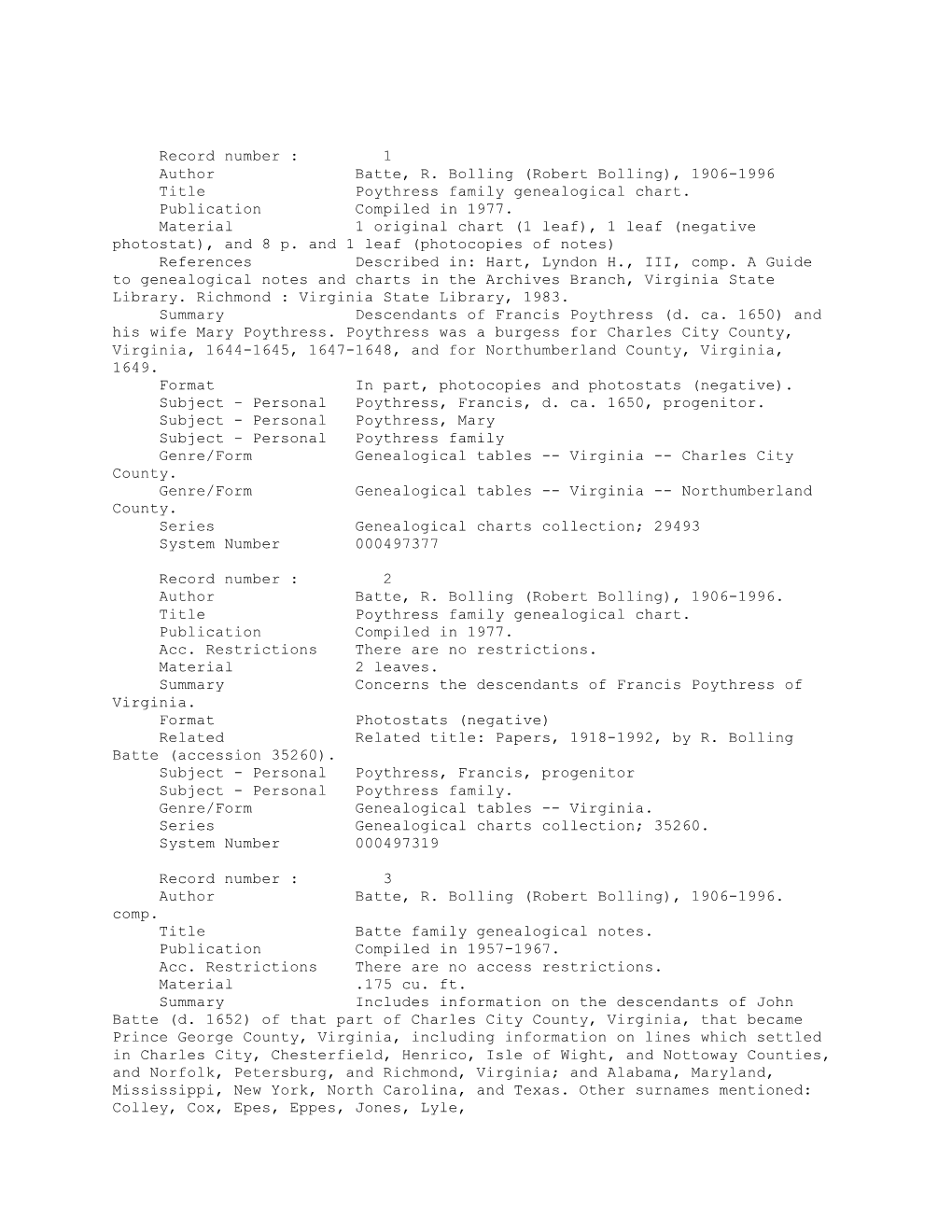 Robert Bolling), 1906-1996 Title Poythress Family Genealogical Chart