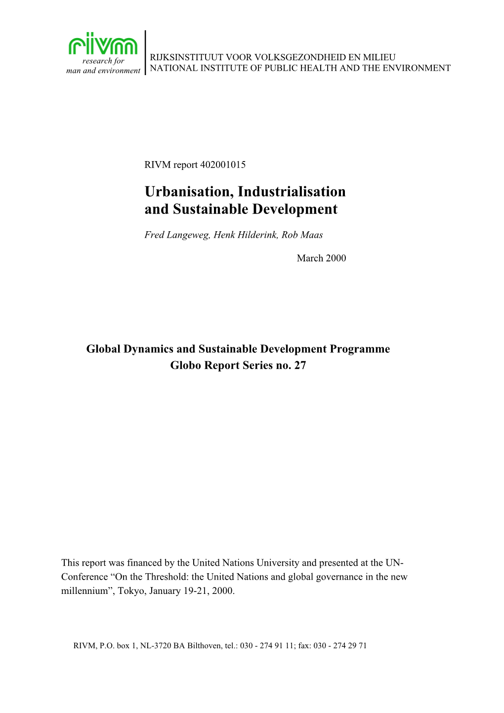 Urbanisation, Industrialisation and Sustainable Development