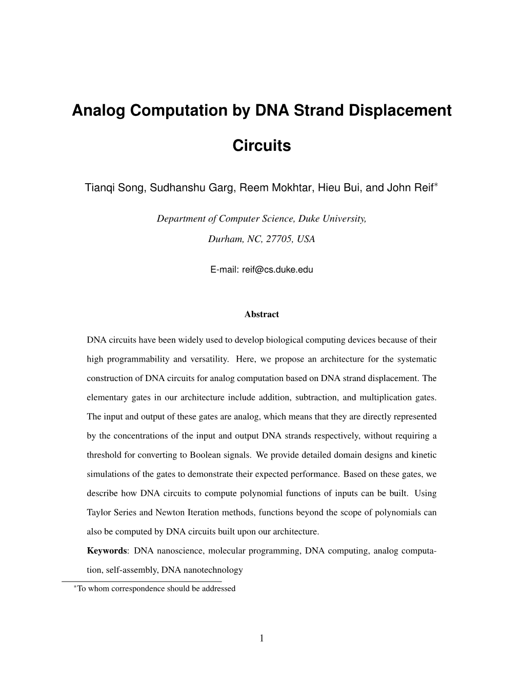 Analog Computation by DNA Strand Displacement Circuits