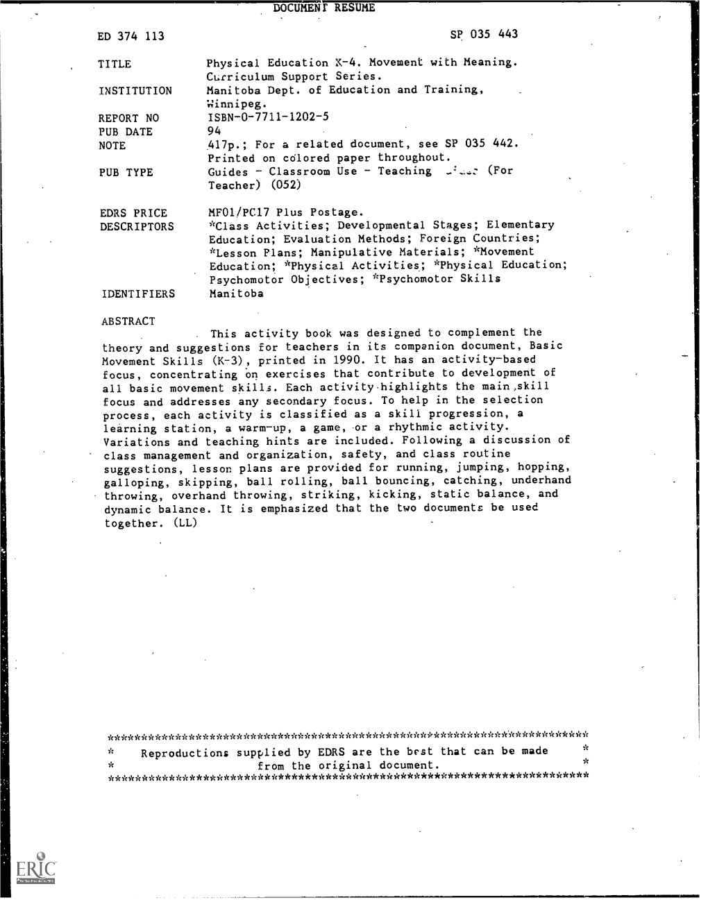 Document Resume Ed 374 113 Sp 035 443 Title