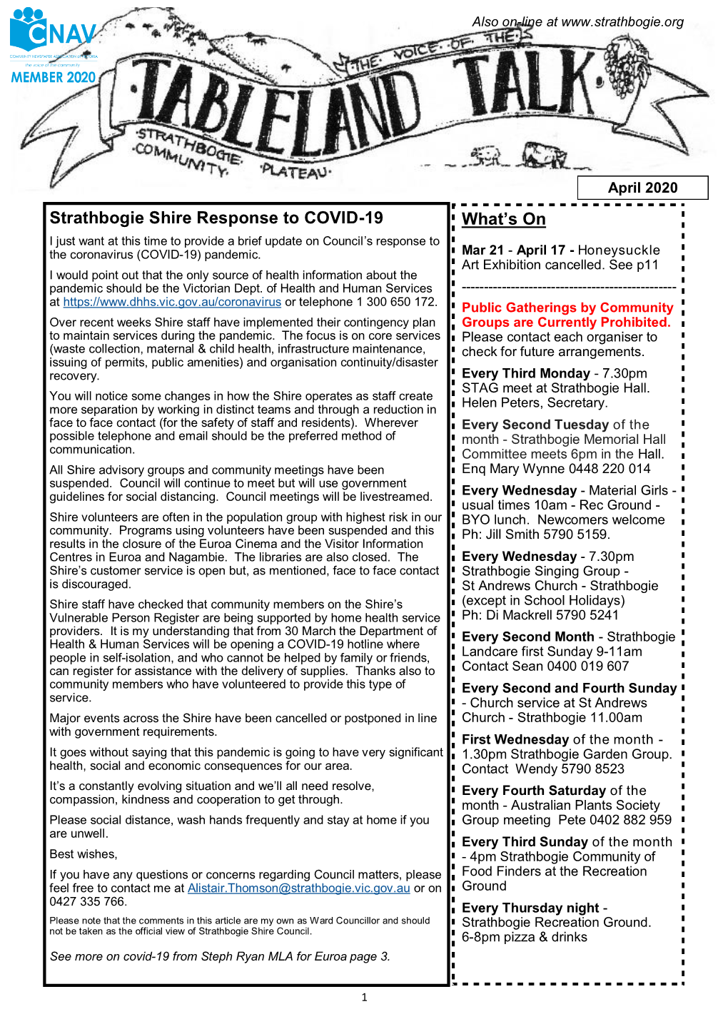 What's on Strathbogie Shire Response to COVID-19