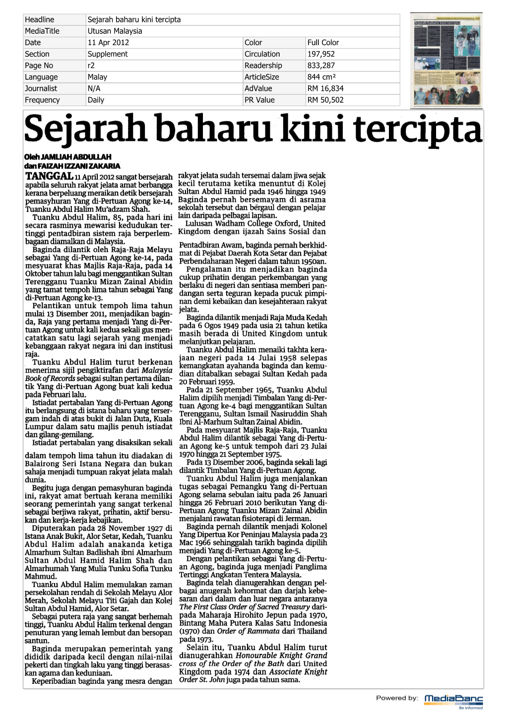 Sejarah Baharu Kini Tercipta