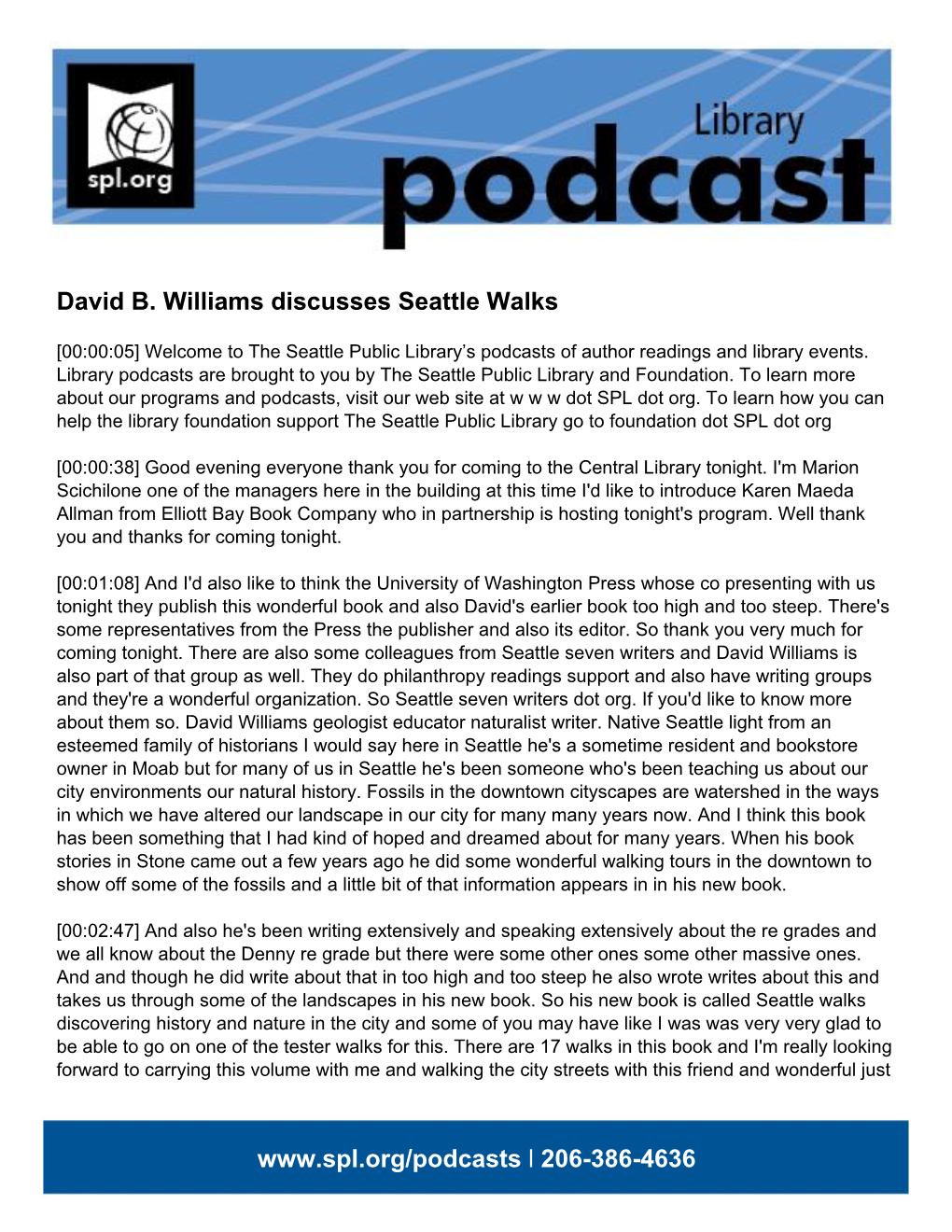 David B. Williams Discusses Seattle Walks