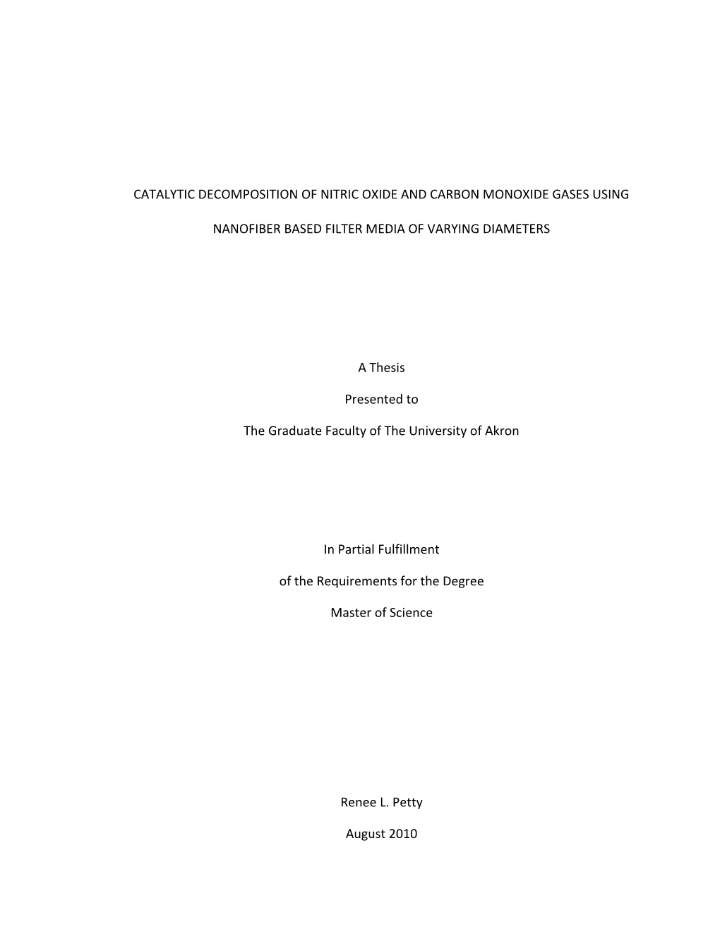 Catalytic Decomposition of Nitric Oxide and Carbon Monoxide Gases Using