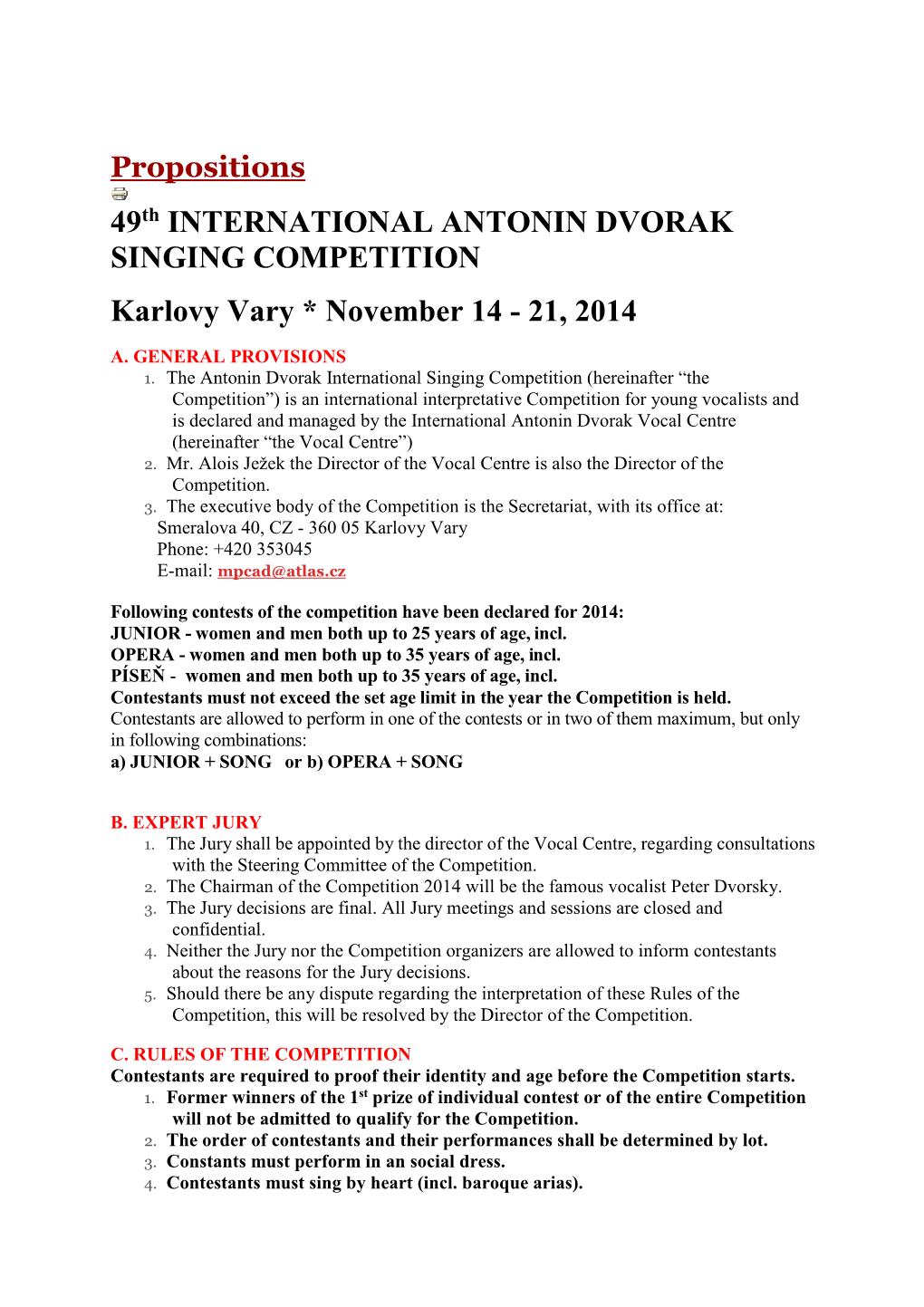 49Th International Antonin Dvorak Singing Competition, Karlovy Vary