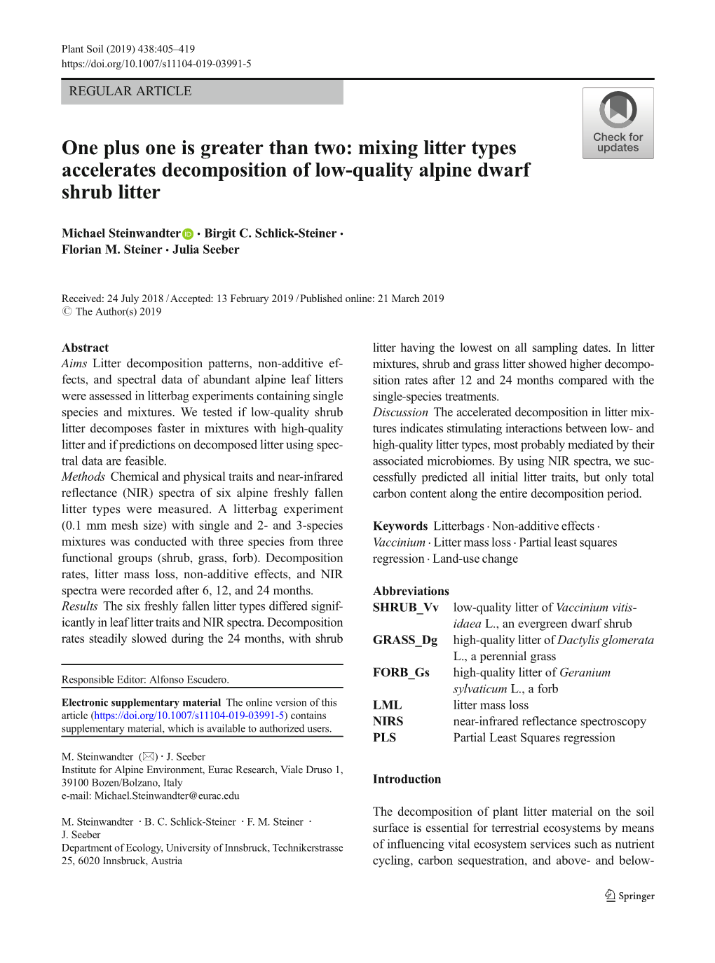 Mixing Litter Types Accelerates Decomposition of Low-Quality Alpine Dwarf Shrub Litter