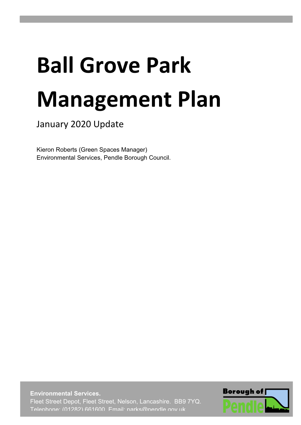 Ball Grove Park Management Plan January 2020 Update