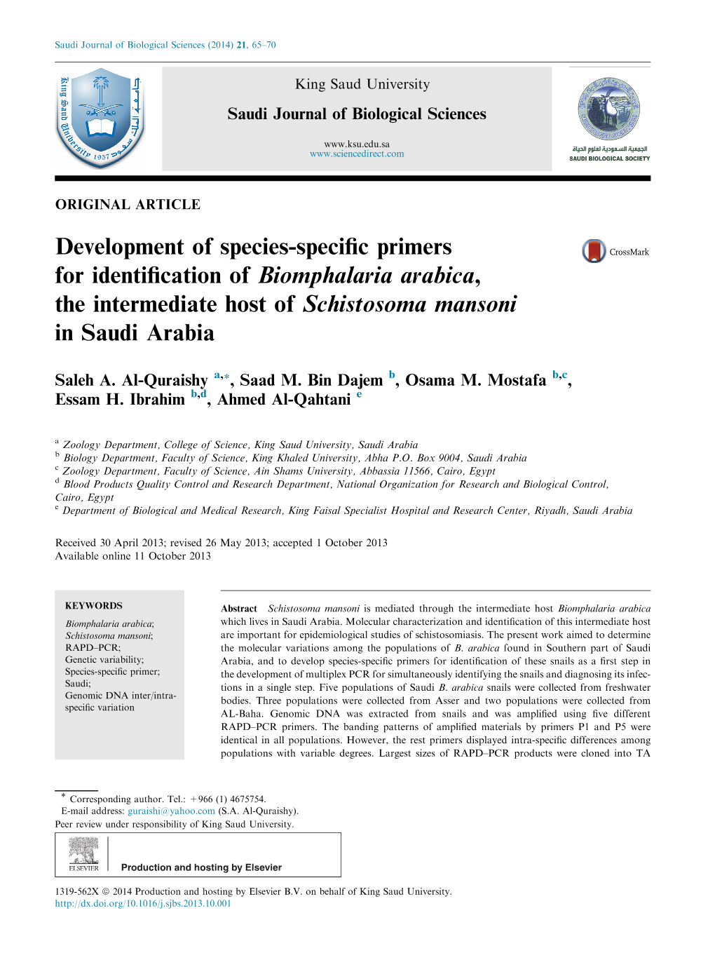 Development of Species-Specific Primers for Identification Of