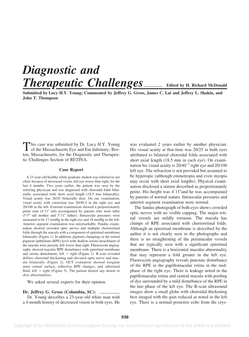 DIAGNOSTIC and THERAPEUTIC CHALLENGES ● Mcdonald 931