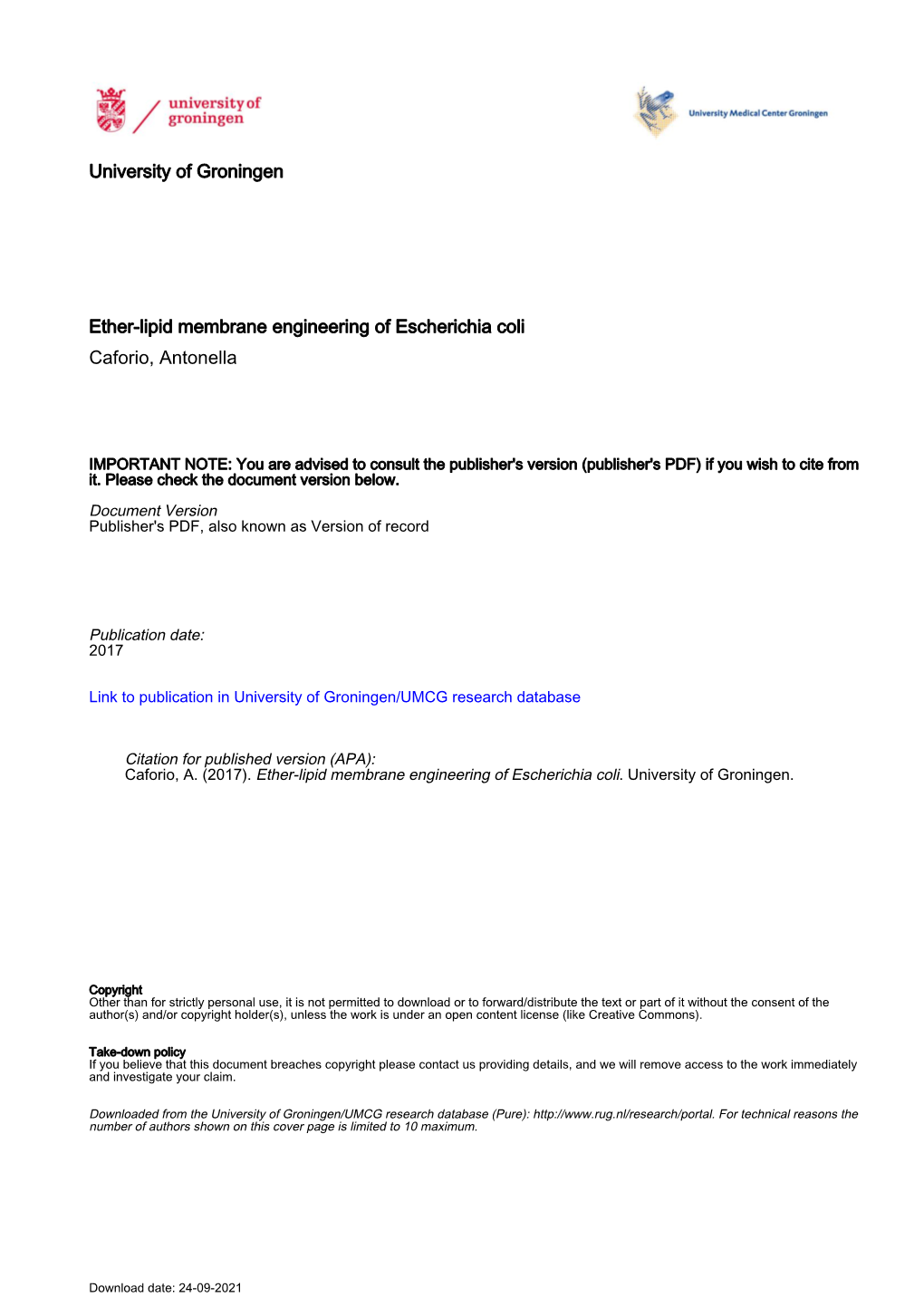 Chapter 1 Biosynthesis of Archaeal Membrane Ether Lipids