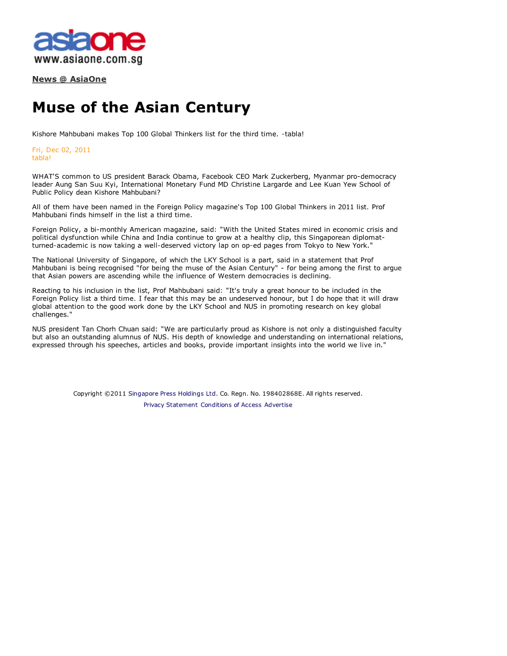 Muse of the Asian Century" - for Being Among the First to Argue That Asian Powers Are Ascending While the Influence of Western Democracies Is Declining