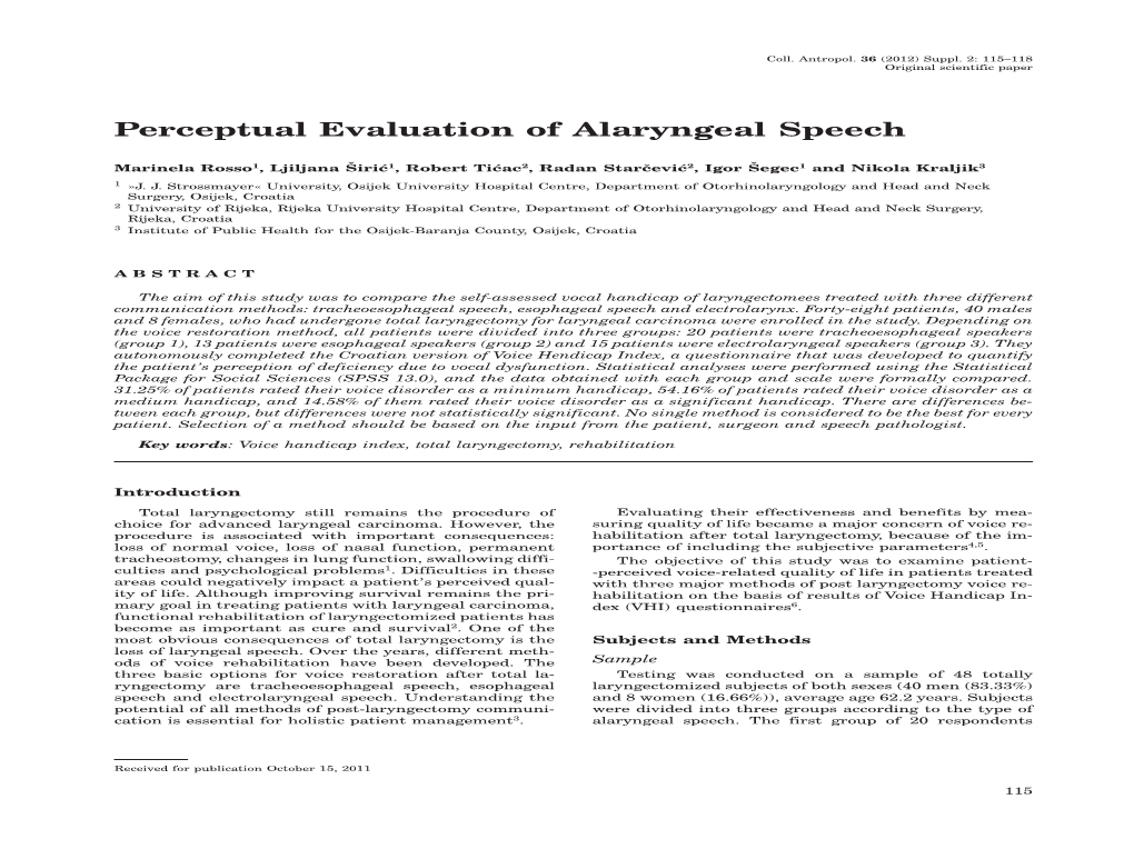 Perceptual Evaluation of Alaryngeal Speech
