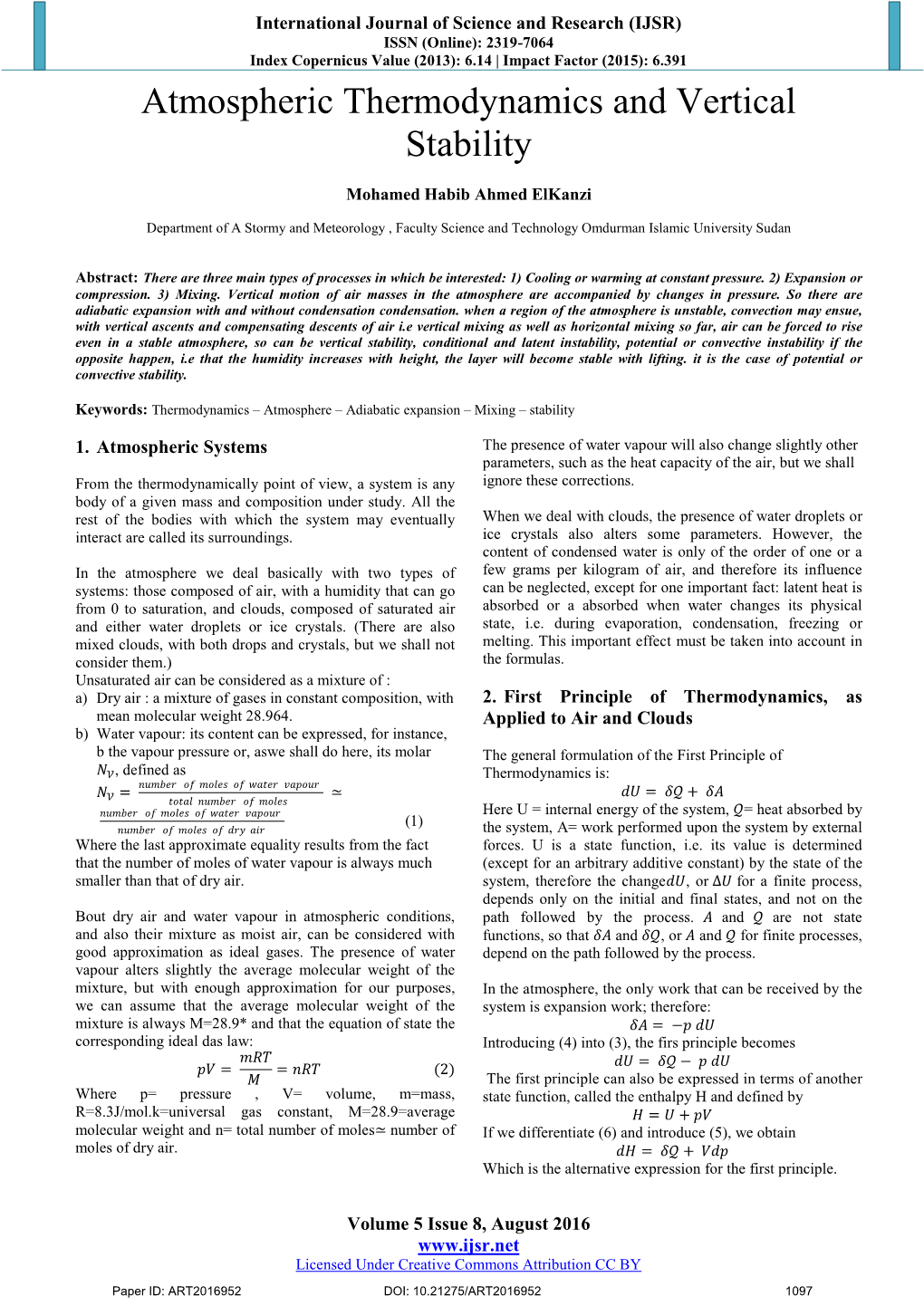 Atmospheric Thermodynamics and Vertical Stability