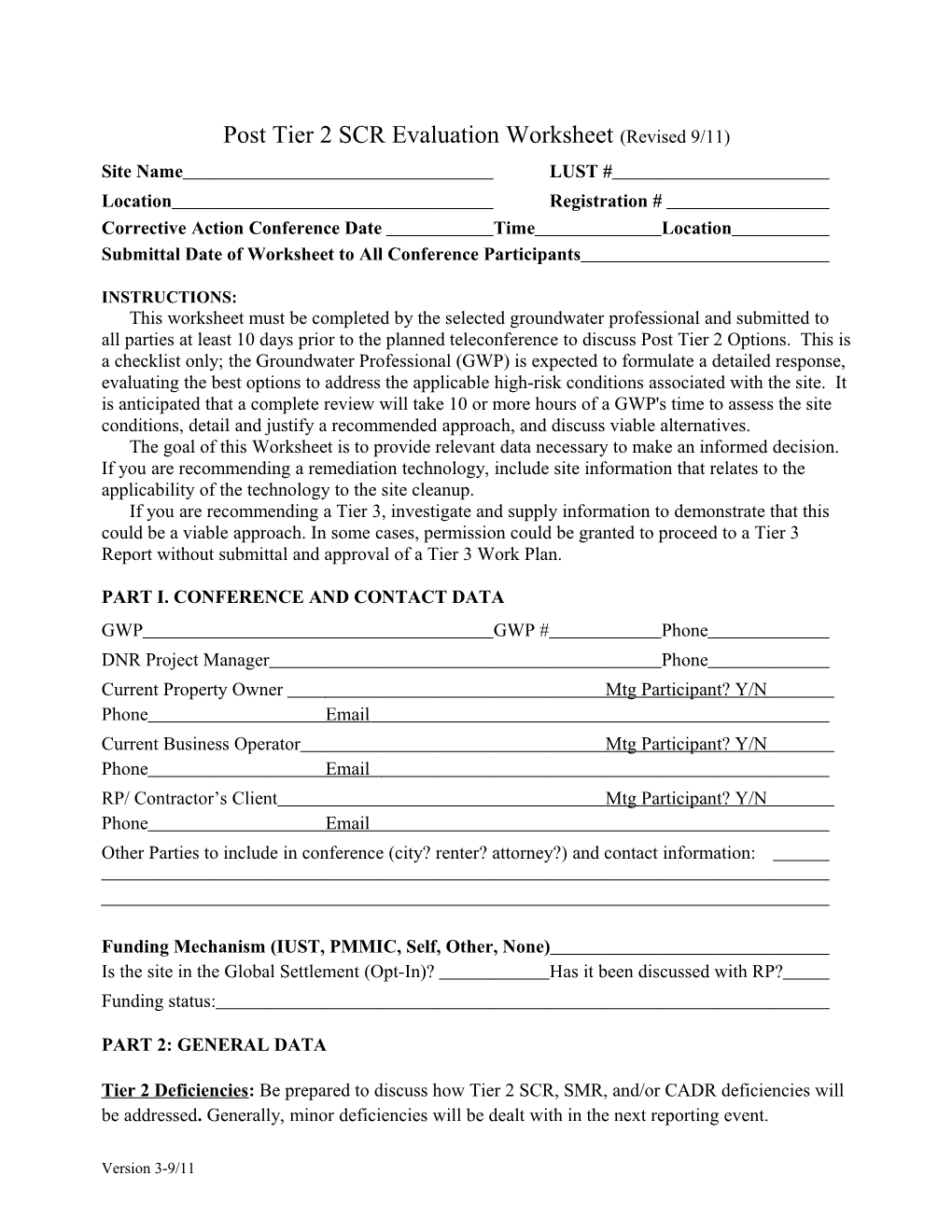 Post Tier 2 SCR Evaluation Worksheet