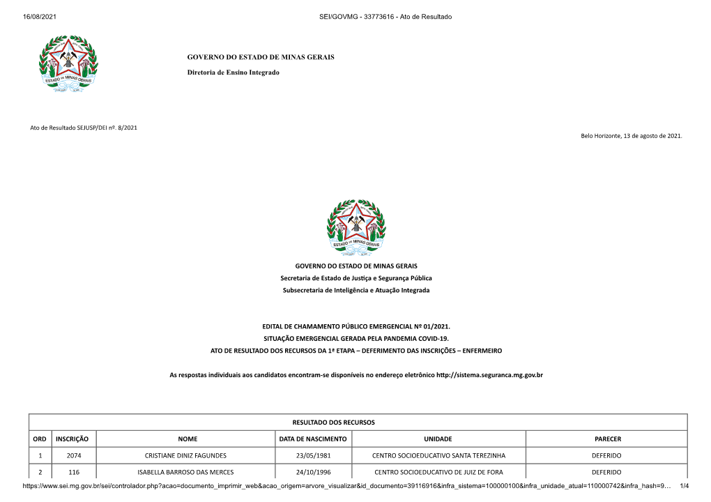 16/08/2021 SEI/GOVMG - 33773616 - Ato De Resultado