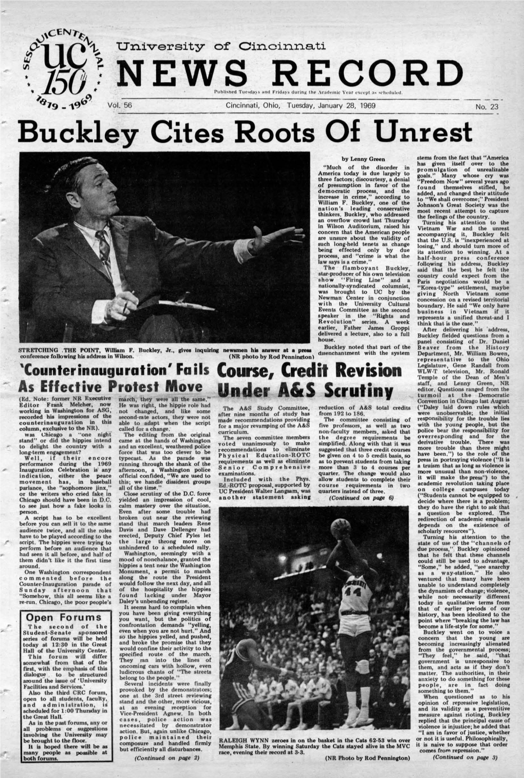 University of Cincinnati News Record. Tuesday, January 28, 1969. Vol