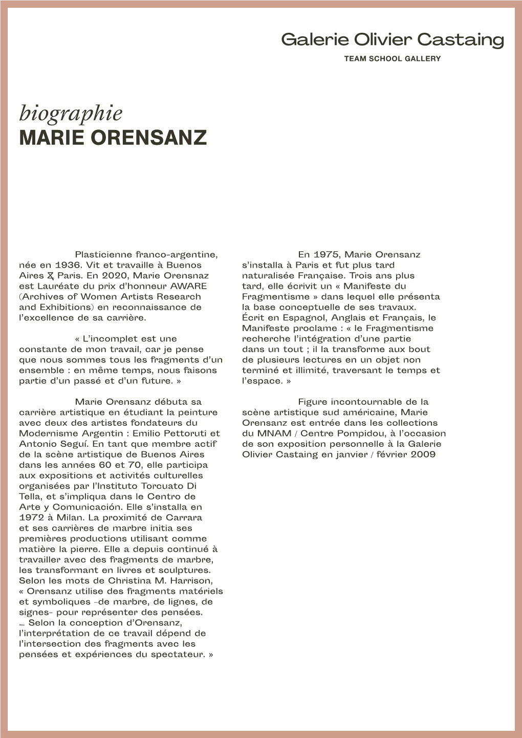 MARIE ORENSANZ Biographie