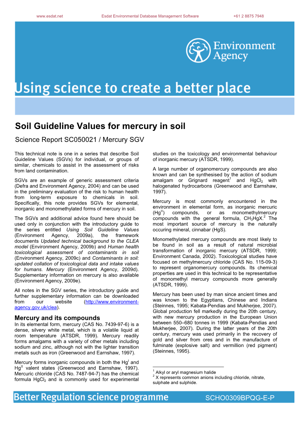 Soil Guideline Values for Mercury in Soil